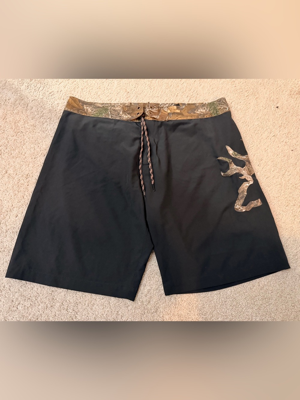 Browning Black Swim Board Shorts with Camo Waistband